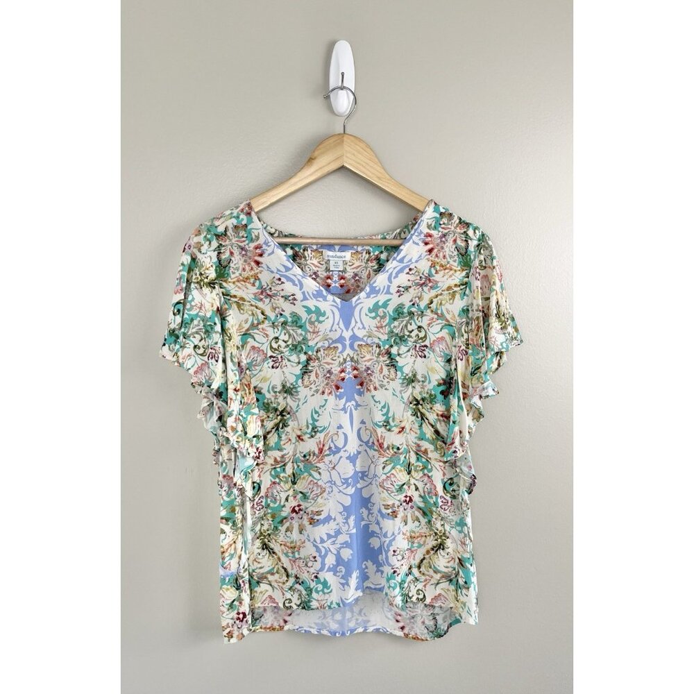 Sundance Arabella Flutter Sleeve Top Ruffle Floral Scroll Paisley Size XS Boho